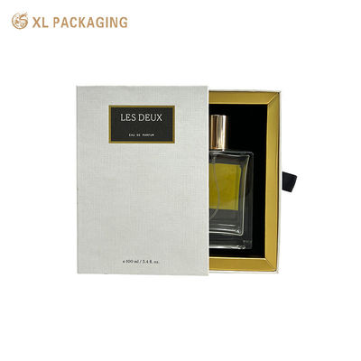 kopen Luxe doos parfumdoos met textuur wit papier goud folie frame en fluweel gevlochten EVA insert online vervaardiging