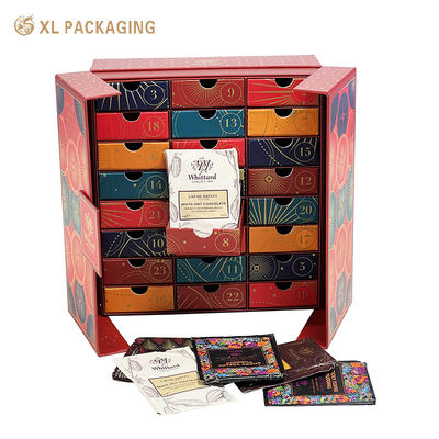 kopen Custom luxe 24 laden advent kalender doos met vintage gouden folie decoratie en flip side ondersteuning structuur online vervaardiging