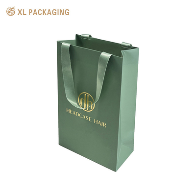 kopen Custom Design Printed Shopping Gift Packaging Papieren zak met eigen logo Luxe groen lint Dikke papieren zak voor kleding online manufacture