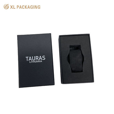 kopen Luxe zwarte textuurpapier horloge stijve doos. Recycleerbare twee-delige deksel basis horloge cadeaubon met EVA schuim bak en horloge kussen. online vervaardiging