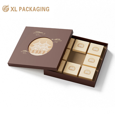 kopen Art Paper Cover Base Box voor Moon Cake Festival Gouden folie logo Gedrukt 4pcs Dessert Packaging Box online manufacture