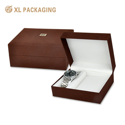 kopen Custom Logo Flip-Top Horloge Doos Met Lychee Textuur Valse Lederen Papier Voor Juwelen En Horloge Geschenk Verpakking online vervaardiging
