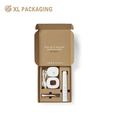 kopen Eco-vriendelijke bruine Kraft gegolfde doos Custom witte afdruk, voorgesneden verpakking voor elektrische tandenborstel kit online vervaardiging