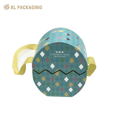 kopen Handgemaakte Paasei chocolade cadeau doos Custom Embossed zilveren logo met lint decoratie verpakkingsdoos online vervaardiging