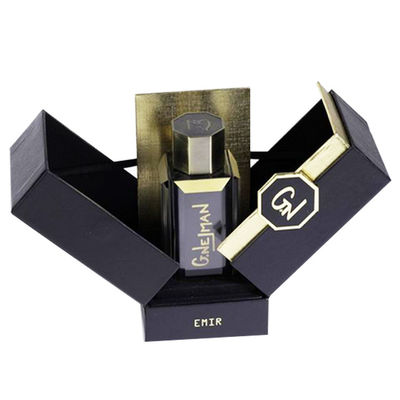 kopen Custom twee deuren open parfum cadeau doos met schuim invoegsel en logo plaat online vervaardiging
