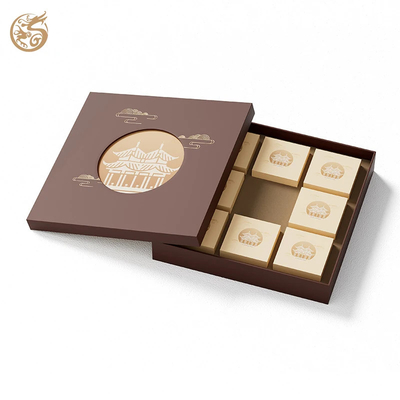 kopen Luxe maan cake papieren doos Bruine thee cadeaubon deksel en basis koekjes snoep papieren cadeaubon verpakking met papieren inslag online manufacture