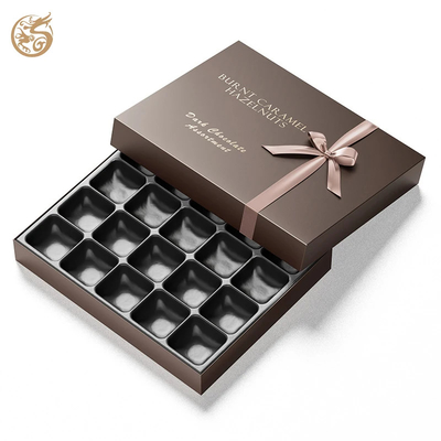 kopen Op maat gedrukte chocoladepapierdoos Bakkerij Donuts Cookie Macaron Verpakkingsdoos Bruin Deksel En Basisdoos Met Ribbon online manufacture