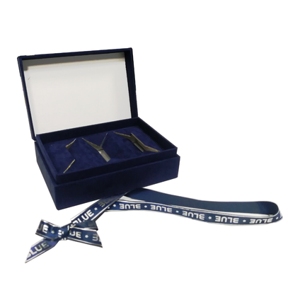 kopen Luxury Blue Velvet Gift Box Ribbon Bow Custom Logo Foil Stamping For Jewelry online vervaardiging