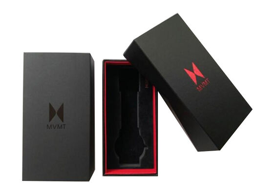 kopen Luxe horlogedoos met deksel en bodem, zwart schuimrubberen inzetstuk, zwarte foliedruk logo, stevige presentatiedoos voor heren online vervaardiging
