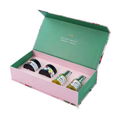 kopen Cosmetische geschenkdoos met klepdeksel en schuiminzetstuk voor flessen en potten met premium goudfolie logo online vervaardiging