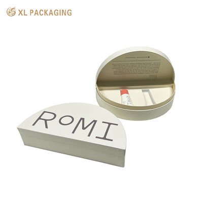 Luxe op maat gedrukte cosmetische doos met geïmprimeerd logo en EVA-invoegsel in halfcirkelvormige vorm voor parfum en huidverzorging