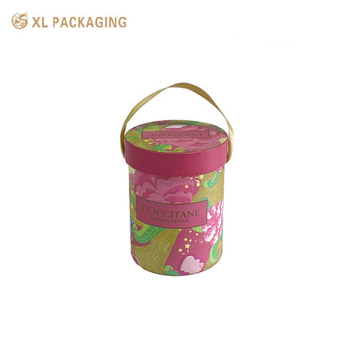XL Verpakking Aangepaste Verpakkingsdoos Fabriek Roze Cosmetische Papieren Koker Gezichtscrème Papieren Cilinder Verpakking Met Lint Handvat