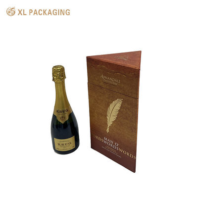 Custom Luxury Triangle Wine Box met kartonnen fleshouder en gouden folie afwerking