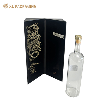 Gepersonaliseerde zwarte magneet goudfolie wijndoos luxe whisky rode wijn cadeau verpakkingsdoos met fluweelbak