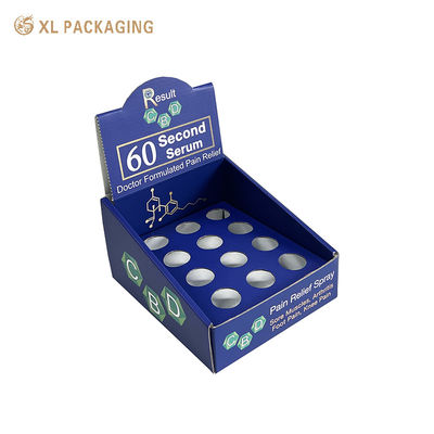 Groothandel op maat gedrukte golfgrote displaybox. Platte verpakking met 12-slot inzet voor CBD serum spray.