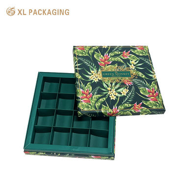 Eco-vriendelijke 16 holte chocolade verpakkingsdoos met goudfolie logo en bloemenontwerp