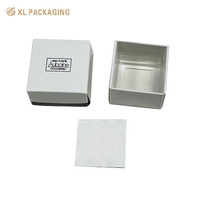 Luxe witte chocolade doos met PET-bak - plat verzendbaar twee-stuk vouwbaar snoepjes cadeau doos met zwart folie stempel