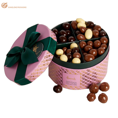 Luxe roze cilinder chocolade doos stijf papier snoep macaron bovenste onderste buis verpakking met lint