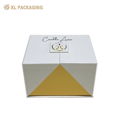 Custom logo Magnetische dubbele deur cadeaubon, wit parelvormig papieren cadeaubon met gouden voering voor cosmetica