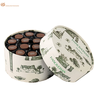 Eco-vriendelijke cadeautjes Branded collecties Ronde luxe chocolade cadeau doos Recyclebaar papier verpakking Slank ontwerp Folie logo Geschikt voor truffels snoep