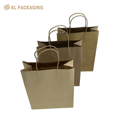XL Verpakking Aangepast Logo Gerecyclede Kraft Papieren Winkel Tassen Boetiek Stijl Gemakkelijk te Dragen Ontwerp Duurzaam Materiaal Perfect Voor Dagelijks Winkelen Cadeauverpakking Milieubewuste Merken
