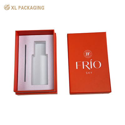 Groothandel Custom 3 Pieces Top Base Orange Parfum Gift Box Automatische machine gemaakt met wit fluweel Flocked EVA Insert