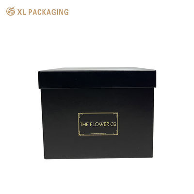 Twee stukken zwart matte stijve bloemendoos met goudfolie logo Custom Handle Bloemen verpakkingsdoos