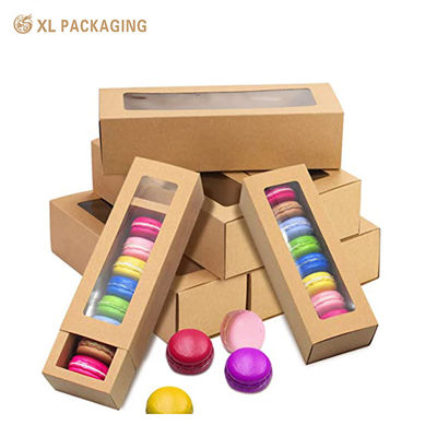 350gsm Bruin Kraft Papieren Schuiflade Koekjesdoos met Transparant PET Venster voor Macarons en Koekjes