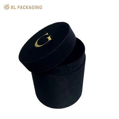 Velvet ronde cilinder roos bloemendoos met gouden folie logo voor sjaal & kleding merken