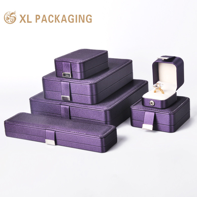 Industriële juwelen sets Doos met Custom Logo Printing Purple Leather Wedding Jewelry Box