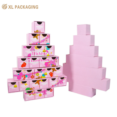 Custom Print Roze Luxe Kerst Bier Advent Countdown kalender Papier Karton Verpakking Geschenk Blind Leeg Doos