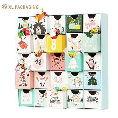 XL Verpakking Custom Luxury Boxes Custom Design Kerst Kosmetische Advent Calendar Box 24 Days Calendar Papier Verpakking Chocolade Koekjes Candy Gift Box