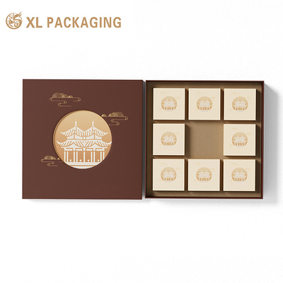 Gepersonaliseerde mooncake verpakkingsdoos met houder in te voegen gelamineerd materiaal papier cadeaubon