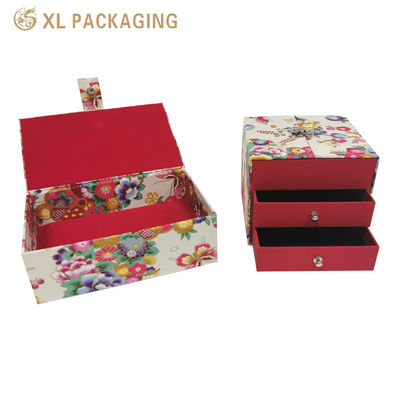 Premium fluweel bekleed magnetische lade cadeau doos met Japanse bloemenstof voor op maat gemaakte juwelen opslag