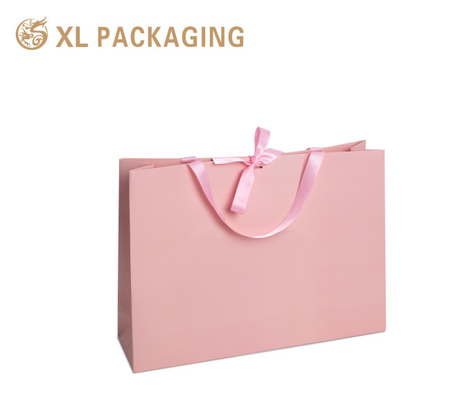 Luxe Roze Boetiek Winkelwagen Papieren Geschenkzak 250G GSM Kartonnen Verpakkingszakken Met Je Eigen Logo Print Handle