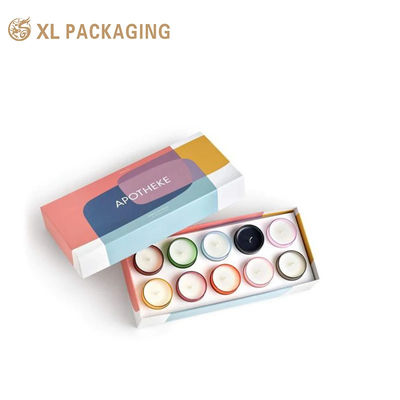 Opvouwbare platte kaarsgeschenkdoos, 2-delige papieren doos 350gsm wit karton, matte laminering 10-holtes EVA-inzetstuk voor kaarsenverpakking OEM OD