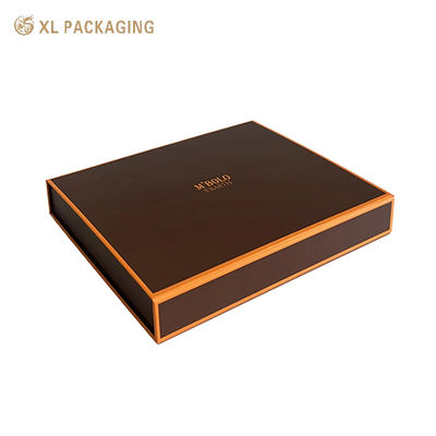 Custom logo opvouwbare cosmetische verpakkingsdoos Mat bruin en oranje starre cadeaubon met platte verpakking voor e-commerce