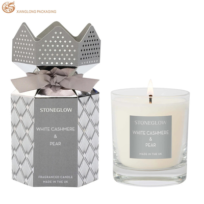 Recycled Custom Logo Folding Candle Jar Paper Box Ivory Card Candle Packaging Paper Boxes Grey Silver Folded Packaging Box Voor Candle Jar